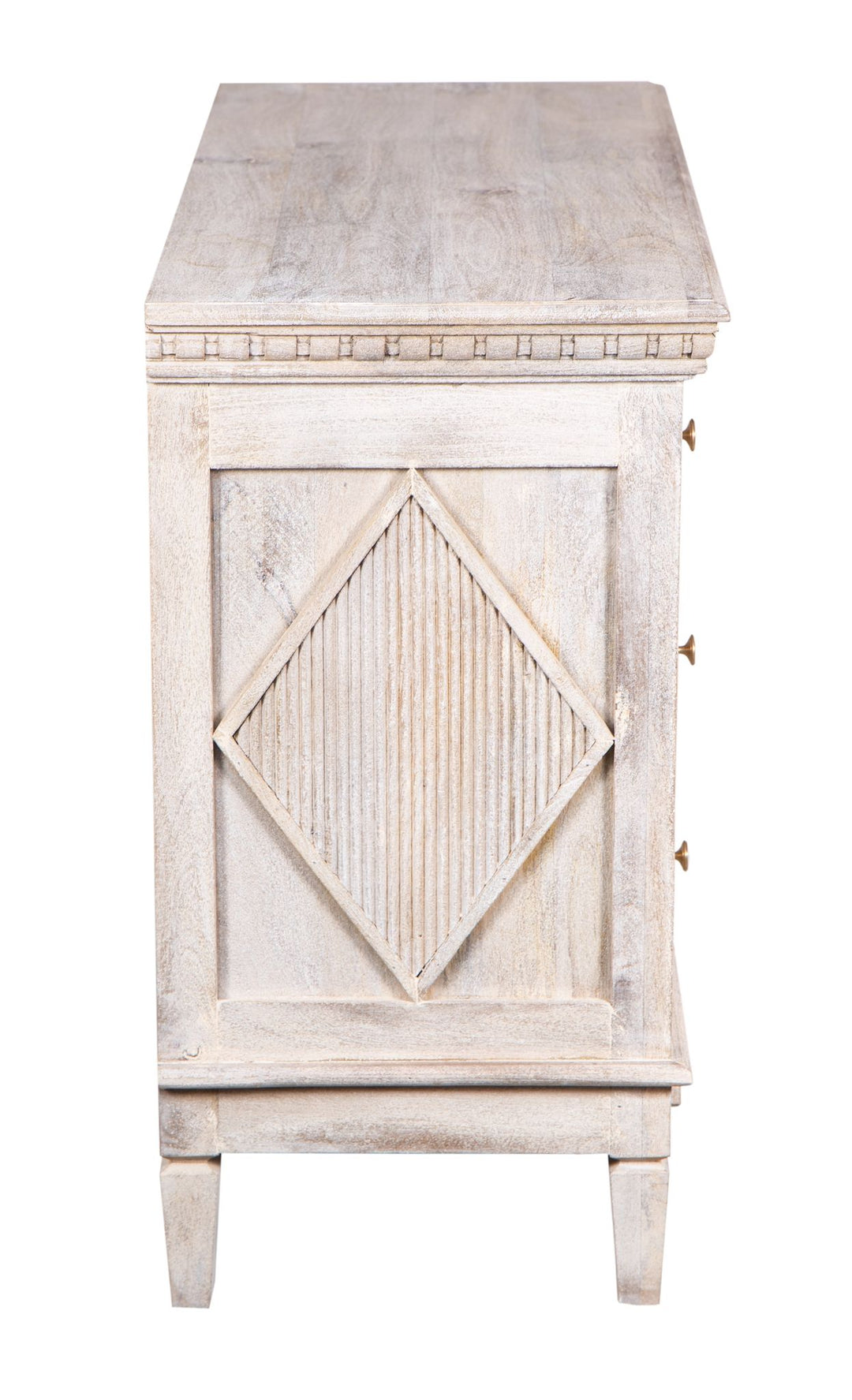 Hand-Carved Mango Wood Bedside Table with Linear and Diamond Detailing