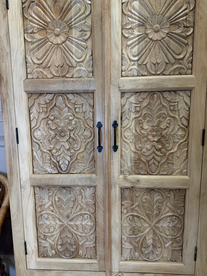 Two Door Two Drawer Mango Wood Wardrobe – Light Natural Finish