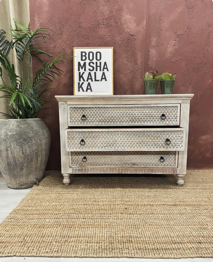 Handcrafted Carved Mango Wood Chest of Drawers