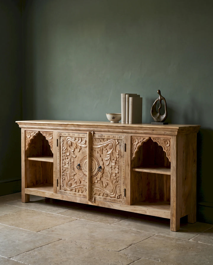 Artisan Hand-Carved Mango Wood TV &amp; Media Cabinet