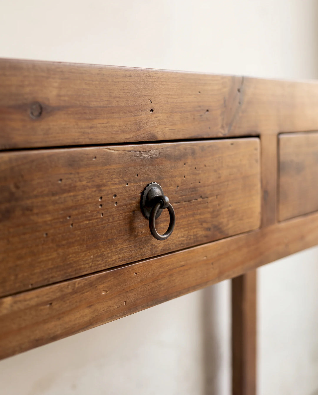 Vintage Reclaimed Mango Wood Console Table with Drawers &amp; Display Shelf