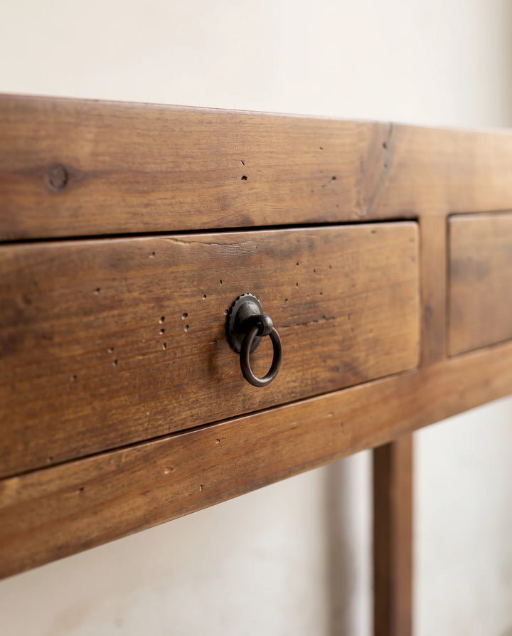 Vintage Reclaimed Mango Wood Console Table with Drawers &amp; Display Shelf