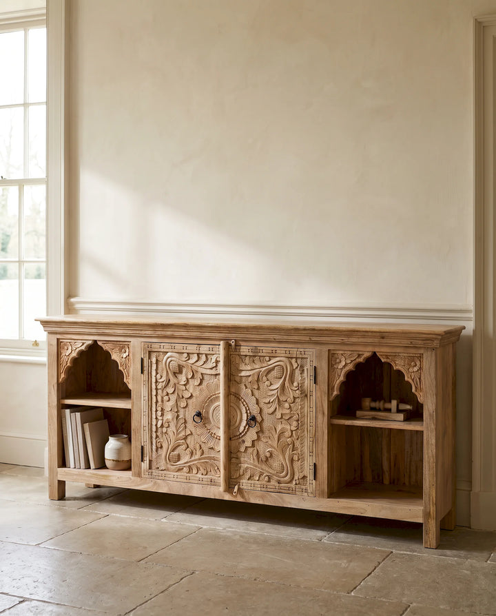 Artisan Hand-Carved Mango Wood TV &amp; Media Cabinet