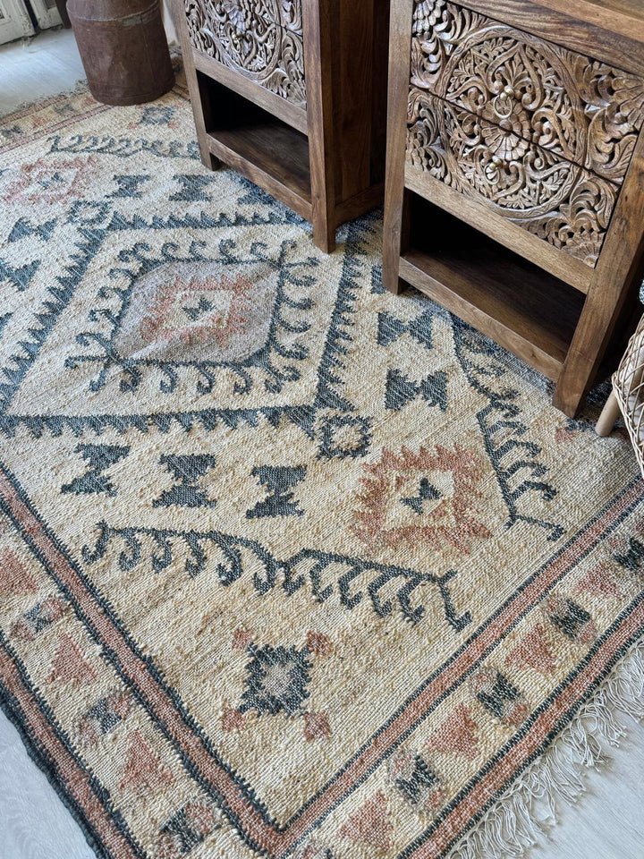 Jute Punja Hand-Woven Rug – Natural & Charcoal Geometric Design (150 x 240cm)