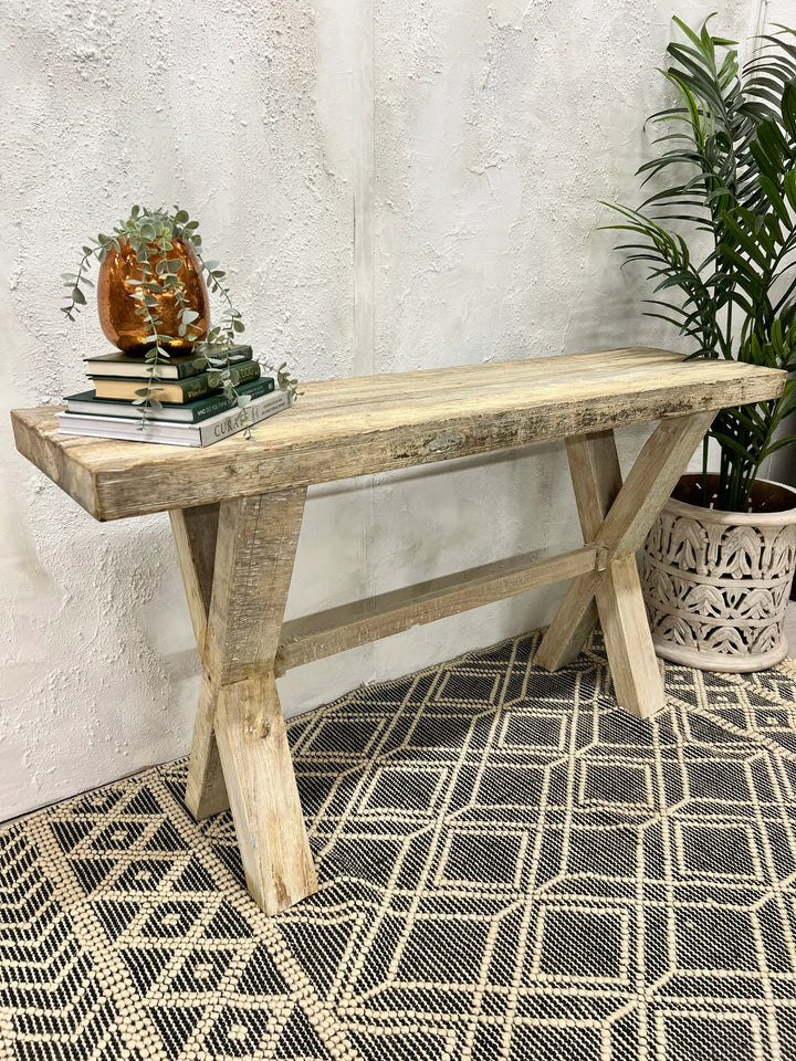 Handcrafted-reclaimed wood console table