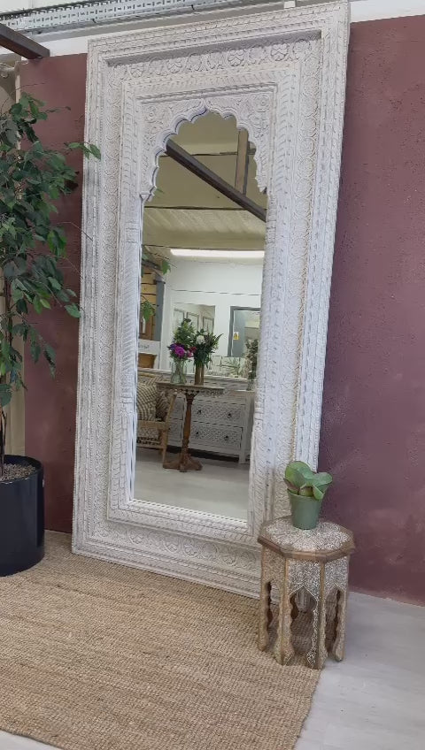 Grand Hand-Carved Mango Wood Floor Mirror