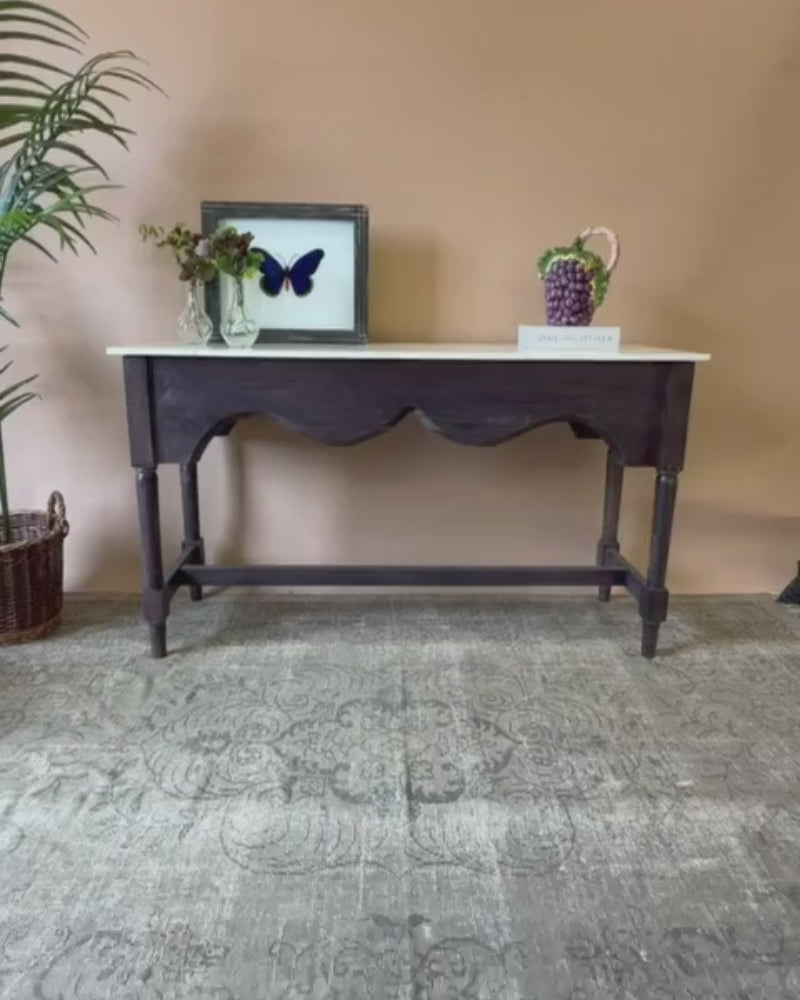 Dark Washed Mango Wood Console Table with White Marble Top