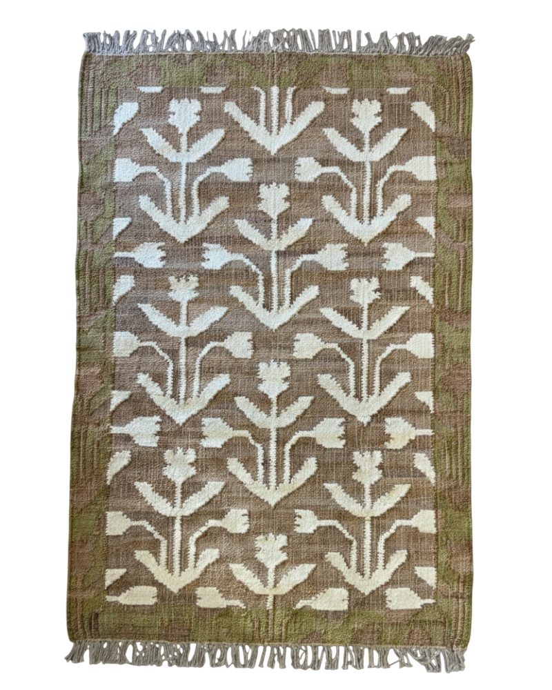 Jute & Hand-Carded Wool Handwoven Rug – Natural with Soft Green Border (120 x 180cm)