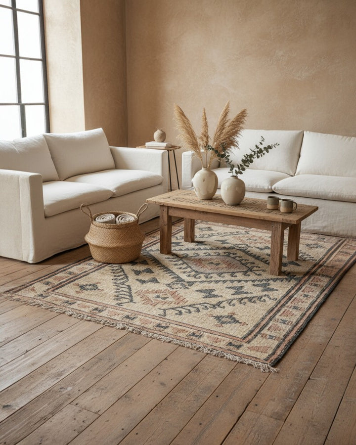 Jute Punja Hand-Woven Rug – Natural & Charcoal Geometric Design (150 x 240cm)