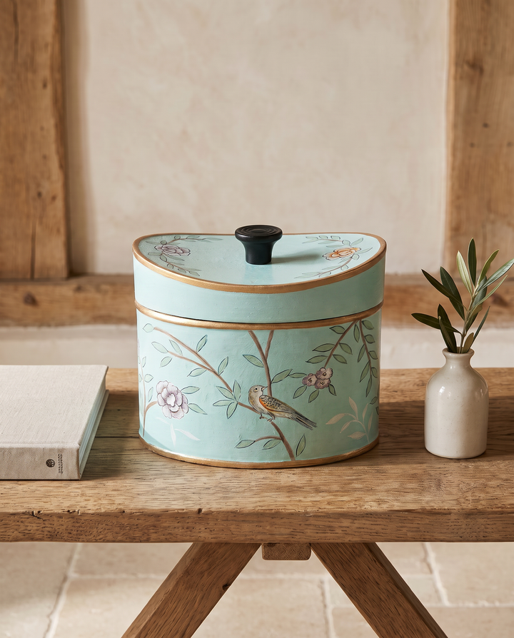 Botanical Floral Iron Trinket Box – Pastel Turquoise Keepsake Box