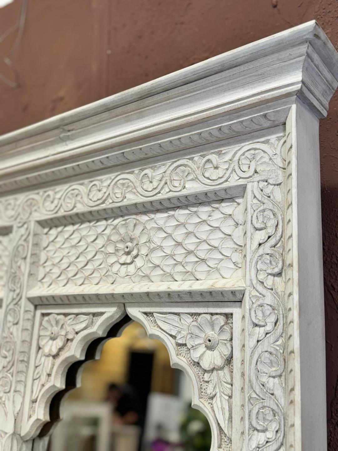 Hand-Carved Mango Wood 4 Arch Mirror – Traditional Temple-Inspired Design