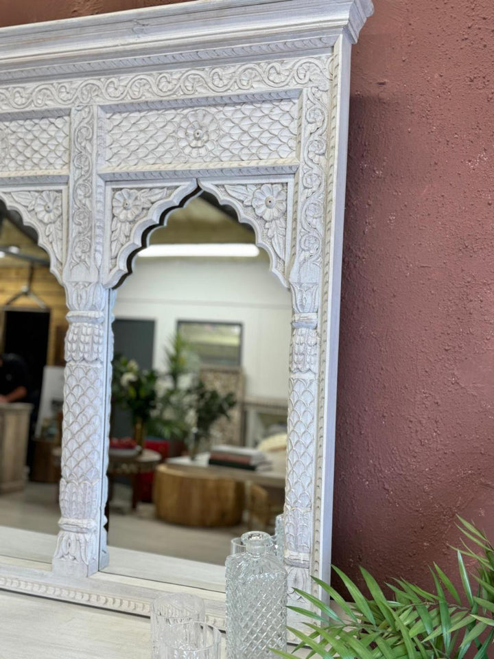 Hand-Carved Mango Wood 4 Arch Mirror – Traditional Temple-Inspired Design