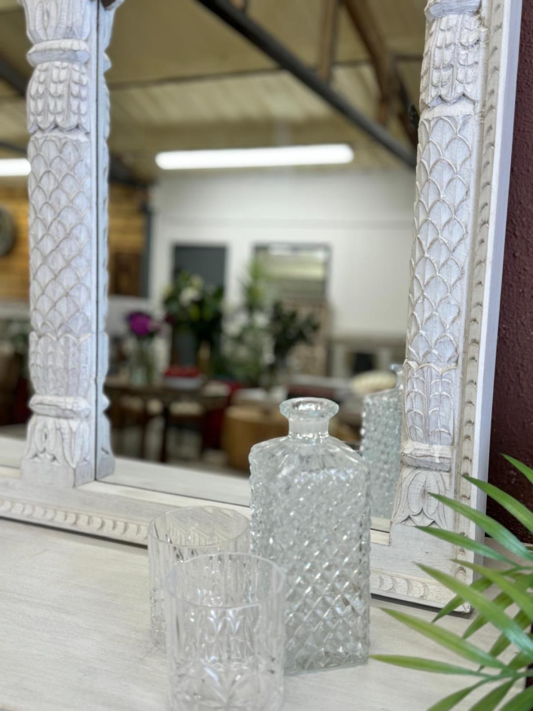 Hand-Carved Mango Wood 4 Arch Mirror – Traditional Temple-Inspired Design