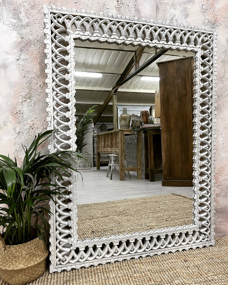 Ornate Hand Carved Mango Wood Accent Wall Mirror